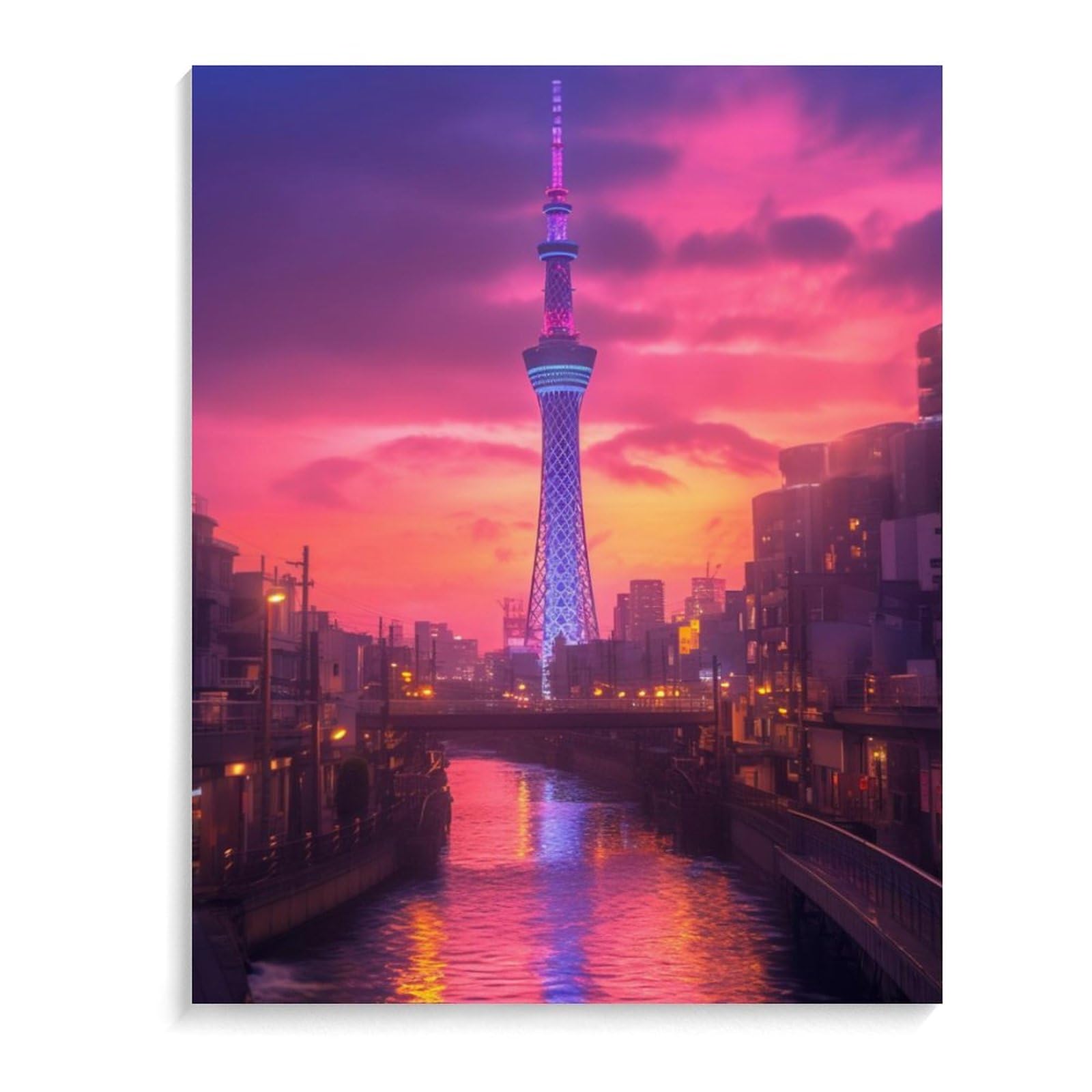 〜絵画〜　夕暮れのスカイツリーを眺めて♫ Amazon | 夕暮れの東京スカイツリー 数字油絵 和風の街並み写真 数字